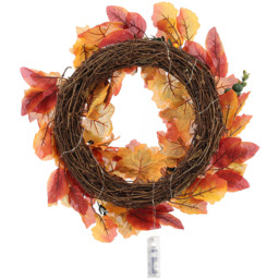 Autumn Front Door Wreath with White Orange Pumpkins - Orange - thumbnail 2
