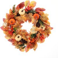 Autumn Front Door Wreath with White Orange Pumpkins - Orange