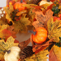 Autumn Front Door Wreath with White Orange Pumpkins - Orange - thumbnail 3