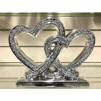 Crushed Diamond Double Heart Ornament Square Base - Silver