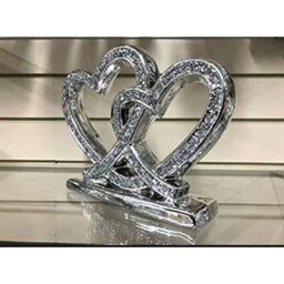 Crushed Diamond Double Heart Ornament Square Base - Silver - thumbnail 3