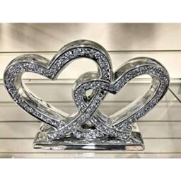 Crushed Diamond Double Heart Ornament Square Base - Silver - thumbnail 4