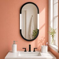 Large Oval Wall Mounted Bathroom Mirror Black and Frosted Frame 80 x 40cm - Black