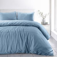 Stonewash Denim Linen Duvet Cover and Pillowcase Set - Blue / Double - image 1