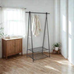 Entryway Metal Coat Rack Stand with Shoe Storage - Black - thumbnail 3