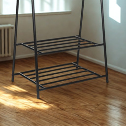 Entryway Metal Coat Rack Stand with Shoe Storage - Black - thumbnail 4