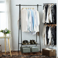 Entryway Metal Coat Rack Stand with Shoe Storage - Black - thumbnail 1