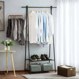 Entryway Metal Coat Rack Stand with Shoe Storage - Black - thumbnail 2