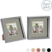 "3D Box Photo Frame - 8 x 8"" with 4x4"" Mount - Pack of 2 - Grey/Grey"