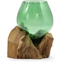 Eco Friendly Recycled Beer Bottle Small Bowl on Wooden Base - Brown
