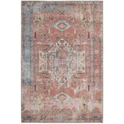 Orange Terracotta Distressed Aztec Geometric Persian Non Slip Washable Area Rug - Terracotta Blue / 230 x 160cm - thumbnail 2