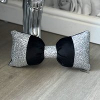 Plush Black Corner Sparkle Bow Cushion - Black