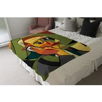 Portrait Cubism Art Style,Man Calls On A Phone Blanket - Green - image 1