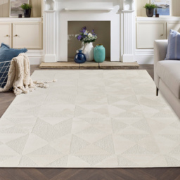 Hamilton Modern Metallic Sheen Area Rug - Mosaic Geometric Triangle Design Rug - Cream / 220cm - thumbnail 5