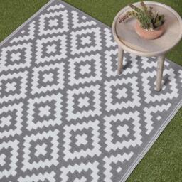 Homescapes Outdoor Rug Luxury Waterproof Reversible Recycled, Grey Zoe Geometric - Grey / 180cm - thumbnail 3
