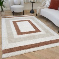 The Rugs Moodi Bordered Design Patterned Shaggy Rug - Terra-Cream / 290cm