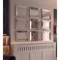 9x Silver Bevelled Edges 3D Wall Plastic Mirror Square Frame 39.5 X 39.5 X 3 CM - Silvery
