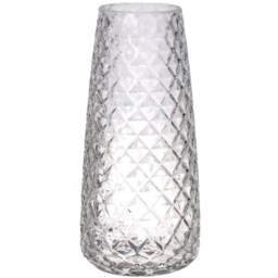 Glass Diamond Pattern Vase - H21cm - Clear - thumbnail 2
