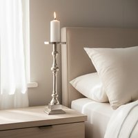 Kensington Townhouse Small Pillar Candle Holder - Silver