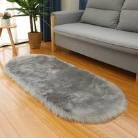 Oval Fluffy Faux fur Rug - Grey - image 1
