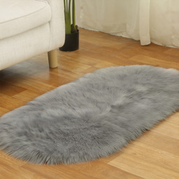 Oval Fluffy Faux fur Rug - Grey - thumbnail 2