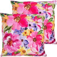 Watercolour Floral Print Outdoor Cushion (Set of 2) - Pink - thumbnail 1