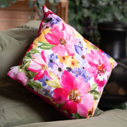 Watercolour Floral Print Outdoor Cushion (Set of 2) - Pink - thumbnail 5