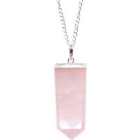 Rose Quartz Gemstone Flat Pencil Pendant, Healing Jewelry - Pink