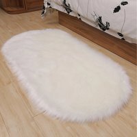 Oval Fluffy Faux fur Rug - White - image 1