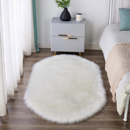 Oval Fluffy Faux fur Rug - White - thumbnail 2