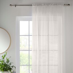 Pair of Slot Top Sheer Plain Woven Voile Curtain Panels - Cream / 122cm - thumbnail 3