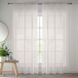 Pair of Slot Top Sheer Plain Woven Voile Curtain Panels - Cream / 122cm - thumbnail 4