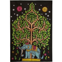 Cotton Wall Art 70x110cm - Elephant  Tree of Life Decor - Multi