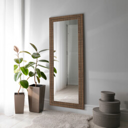 Nyla Wood Effect Striped Mirror - Brown - thumbnail 5