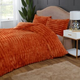 Chunky Ribbed Plush Duvet Cover Set with Pillowcase - Burnt Orange / King - thumbnail 2