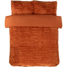 Chunky Ribbed Plush Duvet Cover Set with Pillowcase - Burnt Orange / King - thumbnail 3