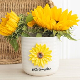 Ceramic Indoor 3D Sunflower Plant Pot - White/Yellow - thumbnail 3