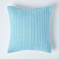 Cotton Cable Knit Cushion Cover - Pastel Blue - image 1