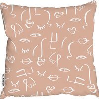 Line Drawing Abstract Faces Outdoor Cushion - Pink / 45cm - image 1