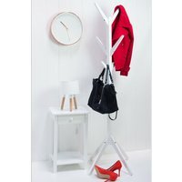 Hampton White Wooden Freestanding Hat and Coat Stand Rack Tree with 8 Hooks - White - image 1