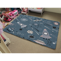 Spaceships And Planets With Stars Designer Rug - Blue / 150cm - thumbnail 2
