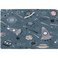 Spaceships And Planets With Stars Designer Rug - Blue / 150cm - thumbnail 1