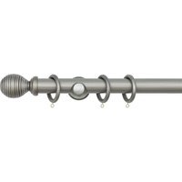 A.Unique Home Ribbed Wooden Curtain Pole with Rings and Fittings (35mm) - Antique Silver / 240cm
