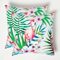 Pink Flamingo Outdoor Cushion 45 x 45 cm, Set of 2 - Pink & Green - thumbnail 1