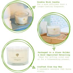 Soy Wax Scented Candle  Reed Diffuser Set - 350g - Lemongrass - Cream - thumbnail 2