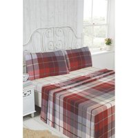 Flannelette Tartan Brushed Cotton Sheet Set - Red / King