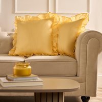 OHS Gingham Check Frill Cushion Covers - Lemon / Machine washable at 30°C. Tumble dry friendly. Do not bleach or iron. / 2