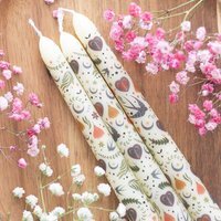 Set of 3 Cream Midnight Bloom Print Taper Candles - Unscented