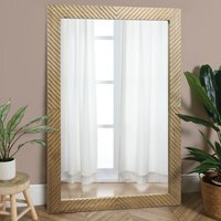 Geometric Carved Wooden Lean To Mirror - Brown - image 1