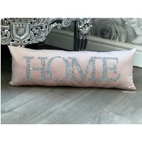 Soft Pink Plush Velvet Sparkly 'Home' Cushion - Soft Pink